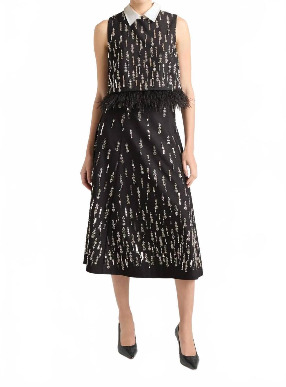 NEW CINQ A SEPT selene a-line skirt in charcoal multi